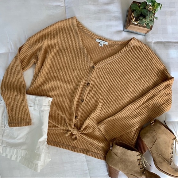 SOLD 💎 American Eagle Waffle Knit Button Up Top XS SMALL - Picture 5 of 13